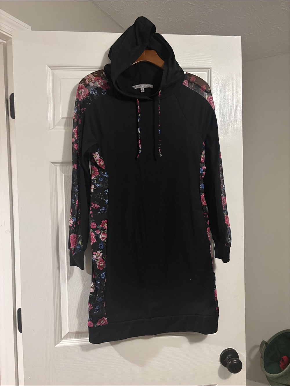 Absolutely Famous Black Floral Hoodie Mini Dress